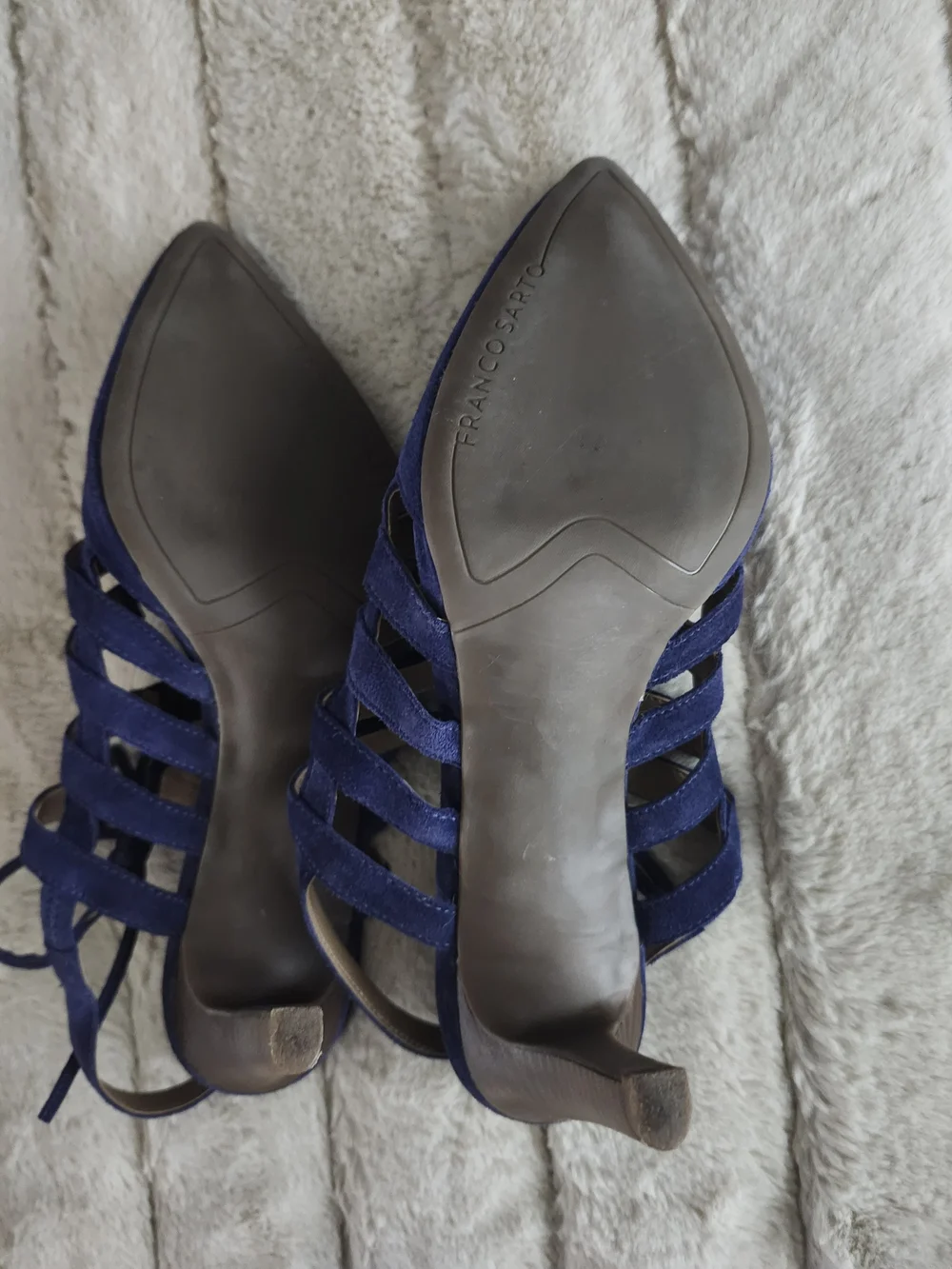 9M, Franco Sarto Women's Blue Suede Lace-Up Strappy Heels